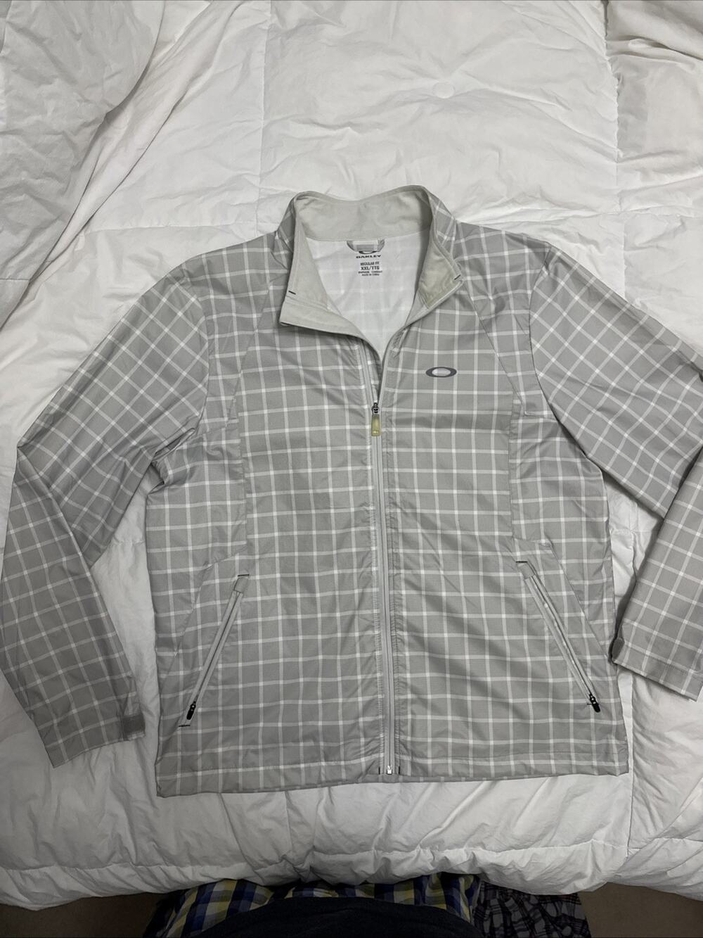 Men’s Oakley Overton Gray Plaid Full Zip Windbreaker Jacket Archive Sz XXL